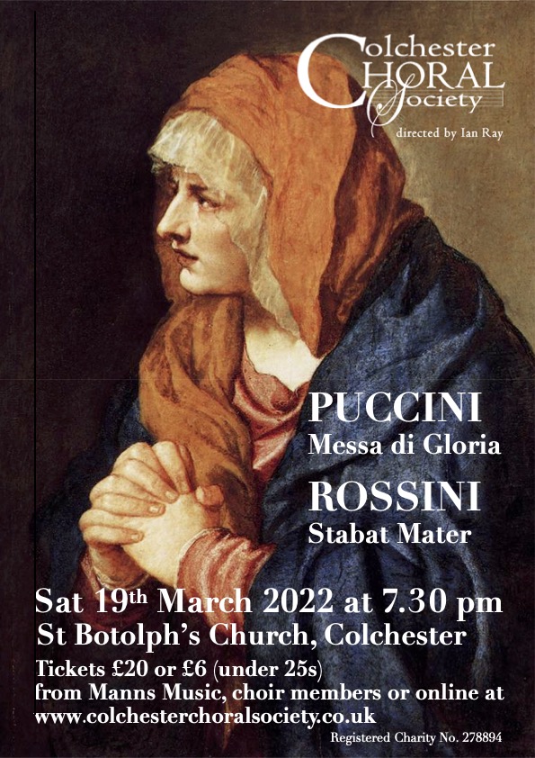 Get your tickets for our next concert - Puccini and Rossini on Saturday 19 March at 7:30pm in St Botolph’s Church, Colchester.  Tickets are on sale at colchesterchoralsociety.co.uk/booking_paypal… <a href="/bycarbytrain/">Catherine Carby</a> <a href="/danjoytenor/">Daniel Joy</a> <a href="/edbllrd/">Ed Ballard</a>