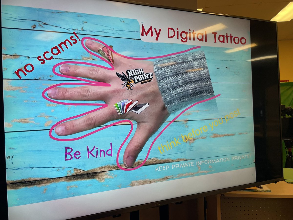 hpointschool's tweet photo. What a powerful lesson in our library with @kgilbert4683! “Everything you do online is permanent…just like a tattoo! Students created digital tattoos about being a good digital citizen using @DoInkTweets &amp; SketchesSchool @AppleEDU! #osd135 #hptpride #highpointkind https://t.co/FwEP2Xe0Oh