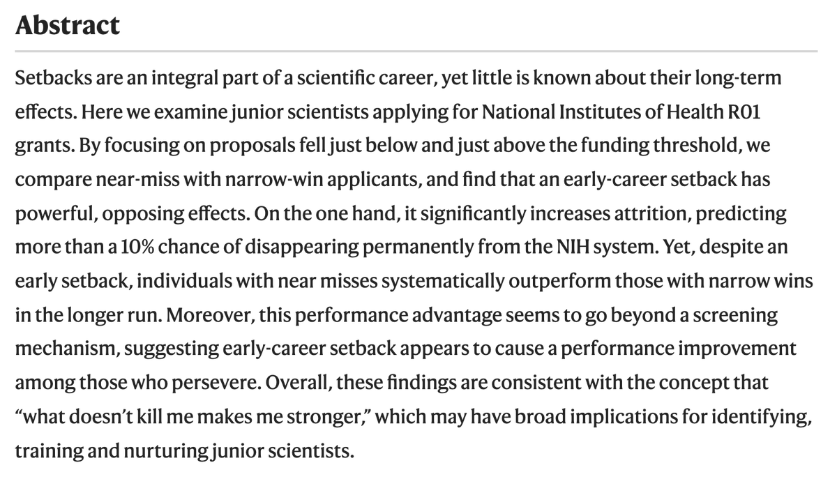 I don't know who needs to hear the abstract of this paper I recently found, but based on myself and my friends I think probably every young academic in any field does from time to time: nature.com/articles/s4146…