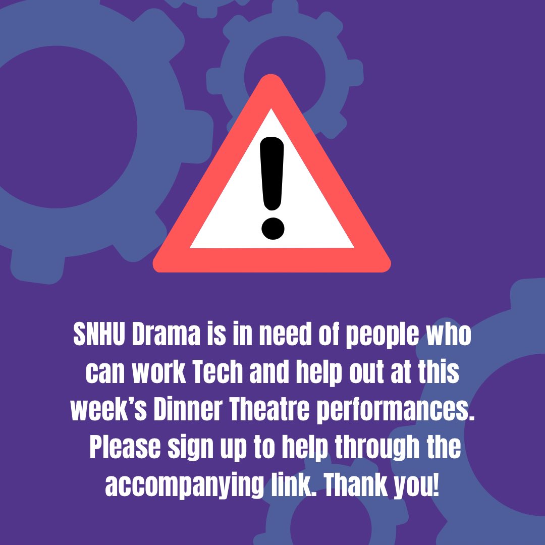 If you know anything about tech, have experience as a stage hand, or just enjoy theatre, we would love your help! Sign up to volunteer your time here: 

docs.google.com/forms/d/e/1FAI… 

#snhudrama #snhuoncampus