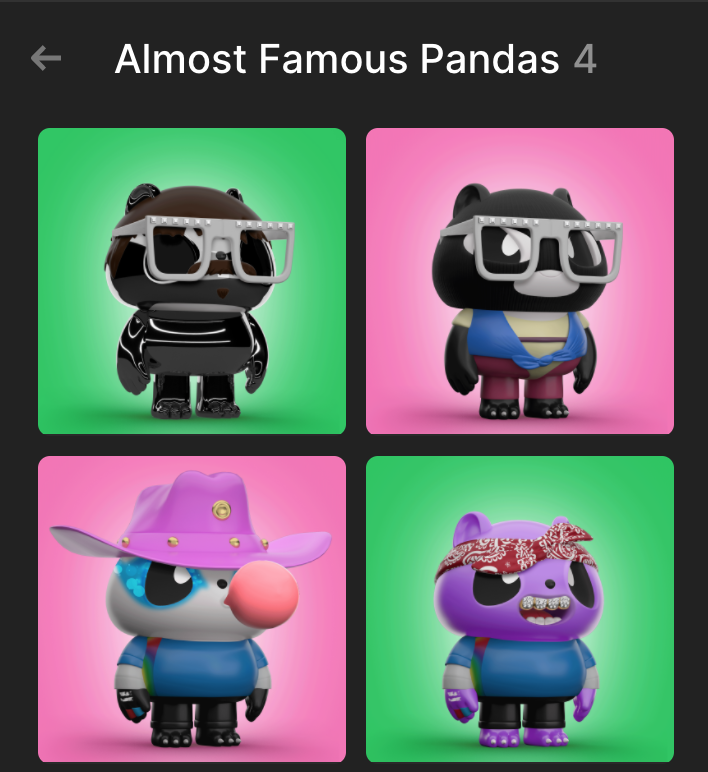 Hey <a href="/afpnft/">Almost Famous Pandas</a> , I'm loving my collection! Top left is shiny AF.