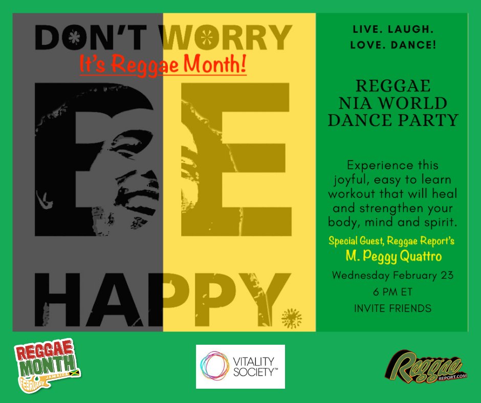 Join Publisher M. Peggy Quattro tomorrow, Feb. 23, from 6 to 7pm, when she joins Vitality Society's Reggae &amp; NIA World Dance Party to celebrate #ReggaeMonth🎶💃 #vitalitsociety is an online creative &amp; health online community for 60+. Register here> bit.ly/vsniareggea22