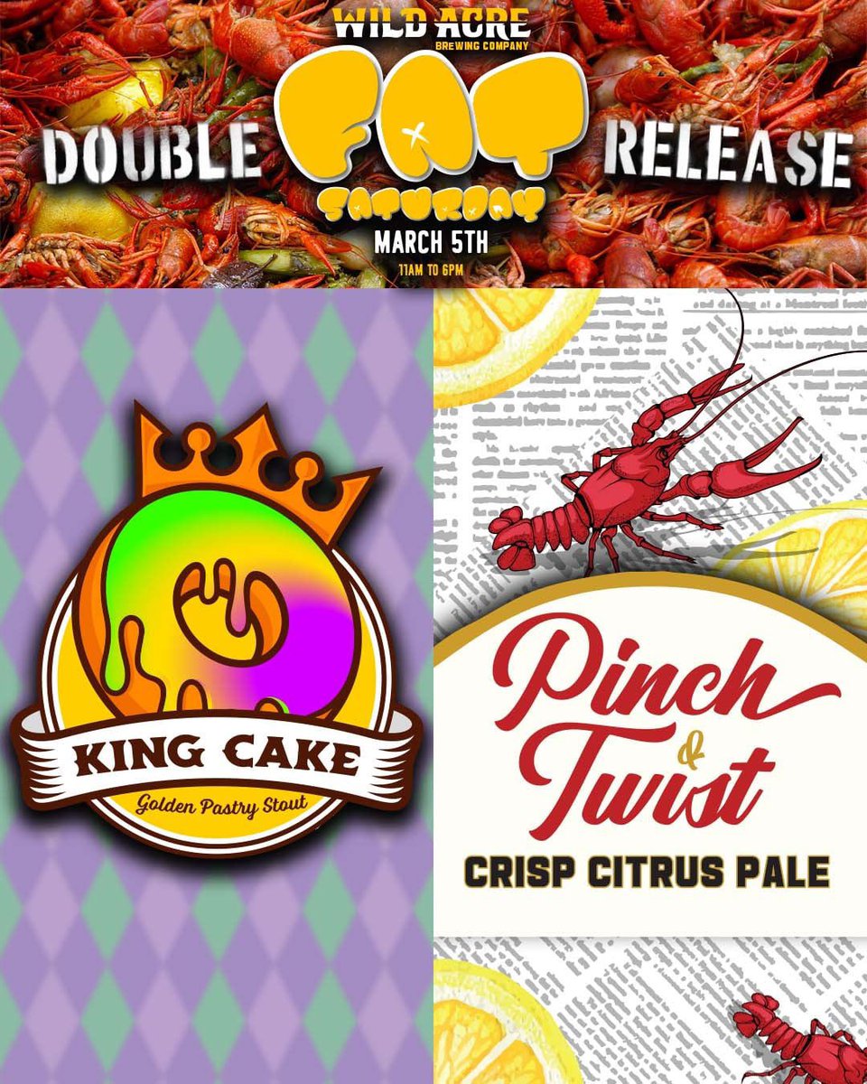 We are tapping TWO exclusive beers for our Crawfish Boil event: King Cake Golden Pastry Stout and our classic Pinch and Twist Crisp Citrus Ale! Make sure to reserve your crawfish today! The final day to buy is Tuesday, March 1st! Buy Tickets Here: prekindle.com/event/16176-wi…