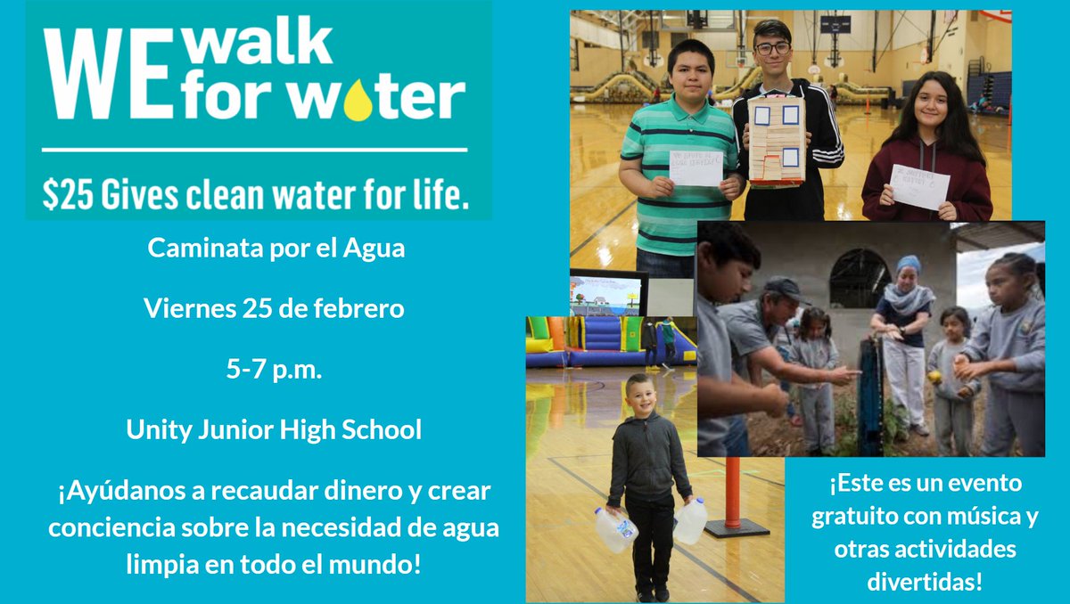 HELP US WALK FOR WATER 🚶🌊

Join <a href="/D99Cicero/">Cicero District 99</a> on Fri, Feb. 25 from 5-7pm at Unity (2115 S 54th Ave) to help raise $ and awareness about the need for clean water around the world

It is a FREE event w/ music &amp; fun, however no donation is too small

 $25 gives clean water for life!