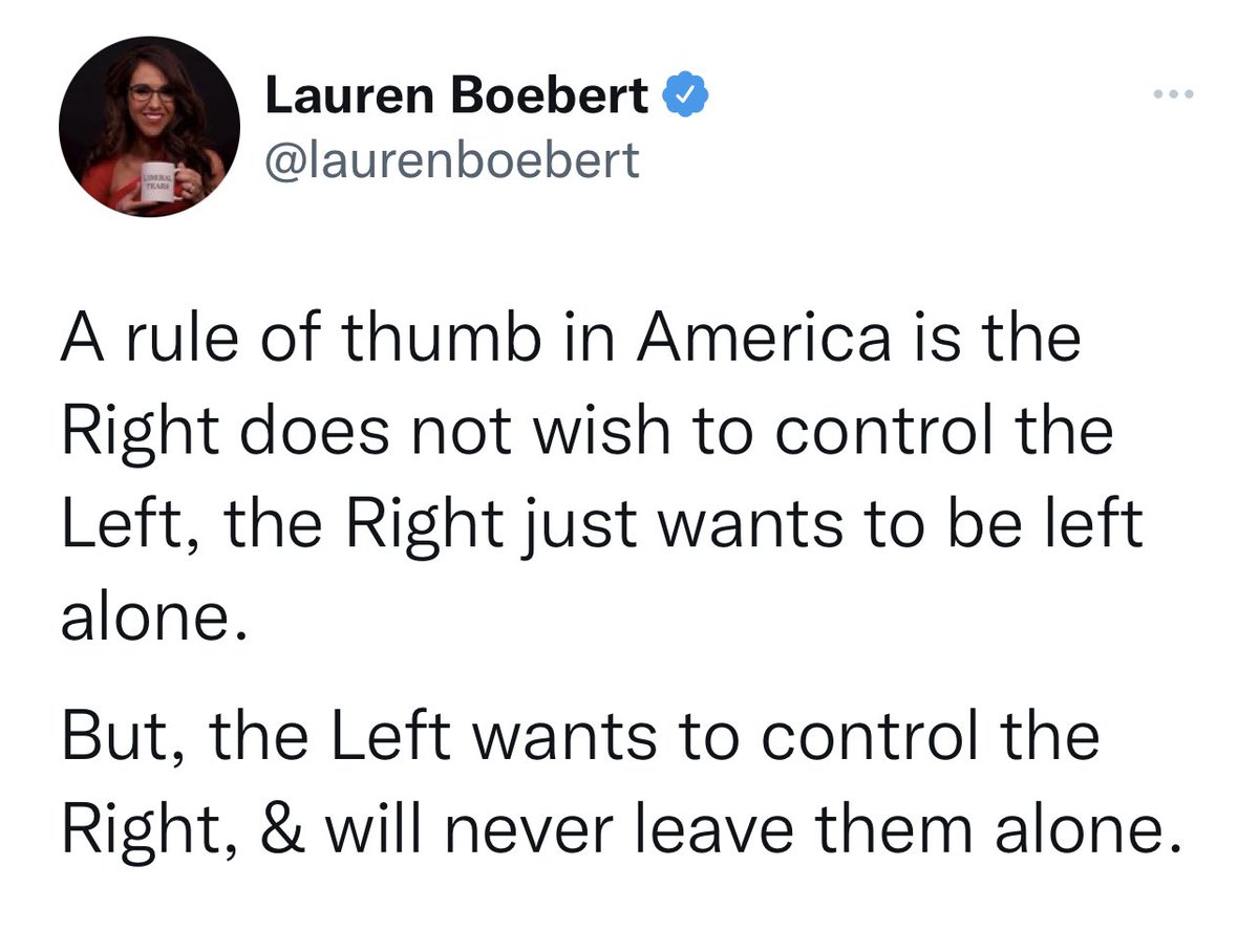 Aside from controlling what I can &amp; cannot do with my own body, controlling what teachers can &amp; cannot teach, controlling the books our kids can &amp; cannot read in school, controlling who can &amp; cannot vote &amp; controlling which votes can &amp; cannot be counted… aside from that. 🙄