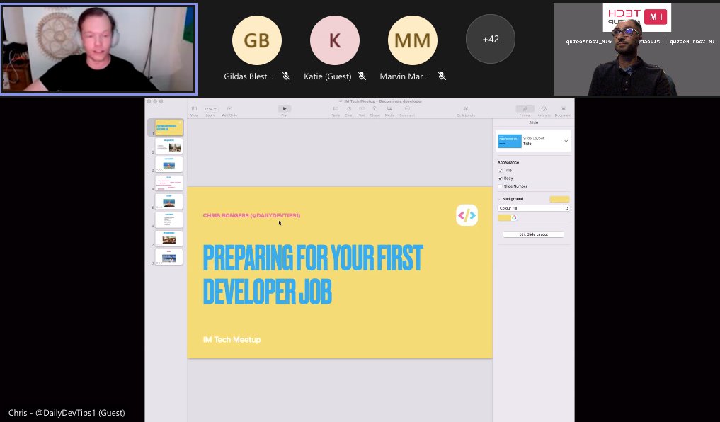 IleshMistry's tweet image. And that&apos;s a wrap of the @IM_TechMeetup where we talked about #BecomingADeveloper. Thanks to all the attendees and all the presenters! 

- @DailyDevTips1 ⭐️
- @hellobexnewton ⭐️
- @techwithmela ⭐️
- @zahrakhadijha ⭐️