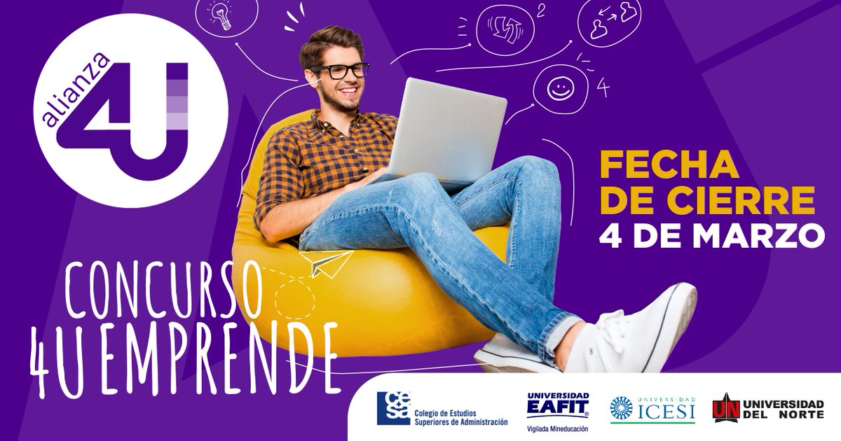 UninorteCO's tweet photo. #Alianza4U | Si eres estudiante de @icesi, @eafit, @CESA_edu o @UninorteCO y tienes una idea de negocio, esta info te interesa. 👀👇

Hasta el 4 de marzo están abiertas las inscripciones para participar en el Concurso 4U Emprende 2022 ¡Corre la voz! 🗣️

👉 https://t.co/QduUSwNNza https://t.co/CPLgsNOHT6