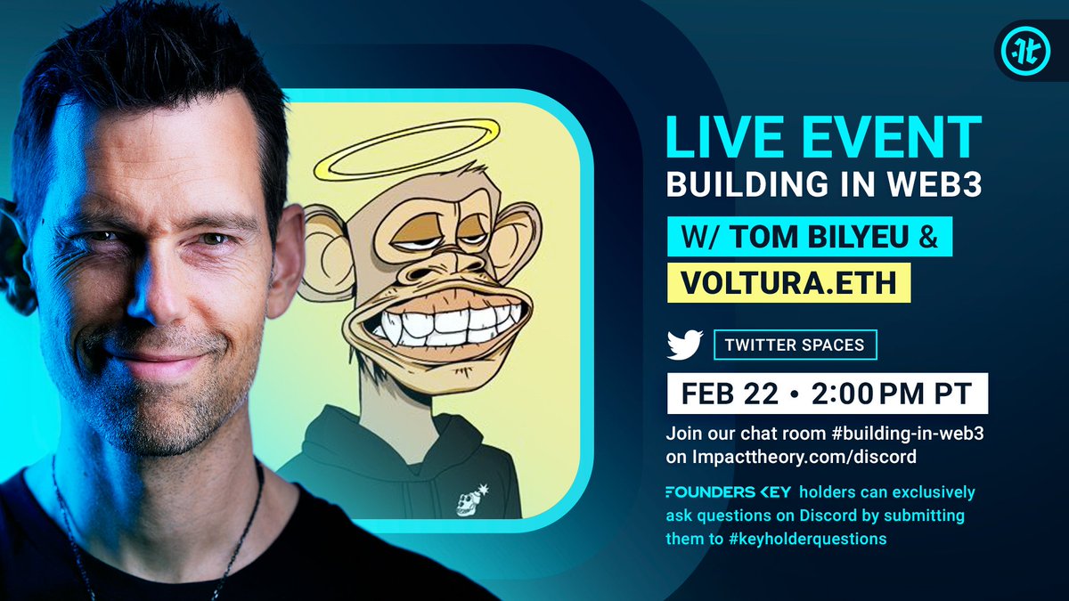FoundersKey.io (@founderskeyio) on Twitter photo 🚨30 minutes until the next #BuildingInWeb3 with <a href="/TomBilyeu/">Tom Bilyeu</a> and <a href="/BAYC2745/">voltura.eth</a> / <a href="/psychedelic_nft/">Psychedelics Anonymous</a> !🚨
📆 When: February 22, 2022 2:00 PM PST
🗺️ Where: x.com/i/spaces/1dRKZ… 🚨30 minutes until the next #BuildingInWeb3 with <a href="/TomBilyeu/">Tom Bilyeu</a> and <a href="/BAYC2745/">voltura.eth</a> / <a href="/psychedelic_nft/">Psychedelics Anonymous</a> !🚨
📆 When: February 22, 2022 2:00 PM PST
🗺️ Where: x.com/i/spaces/1dRKZ…
