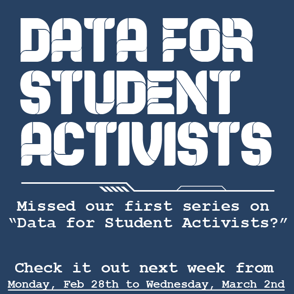 cpplibrary's tweet photo. Did you miss our first series on “Data for Student Activists?” Don’t fret, we have another series of workshops from Monday, Feb 28th to Wednesday, March 2nd. More information here: https://t.co/U8RUj2FBLa
#CPP #CPPLibrary #StudentActivism #CalPolyPomona #Activism @calpolypomona https://t.co/eH1MJl3vb3