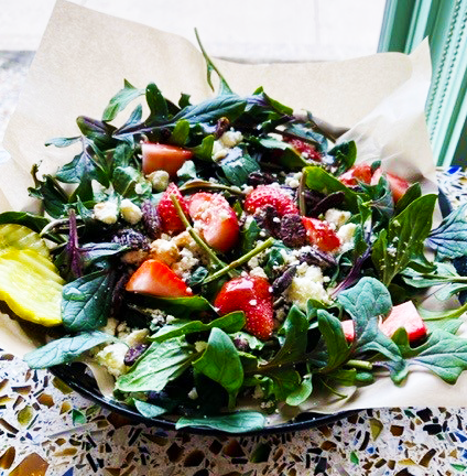 UNHDairyBar's tweet photo. Dairy Bar SPRING SALAD made with #unh grown spinach, feta, strawberries, and candied pecans with balsamic dressing! 😍🍓 https://t.co/m7DTTiZGtX