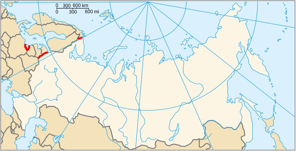Die viel zitierte "Umzingelung" Russlands durch die NATO – hier zu erkennen an den rot markierten Grenzen der Russischen Föderation zu NATO-Ländern.