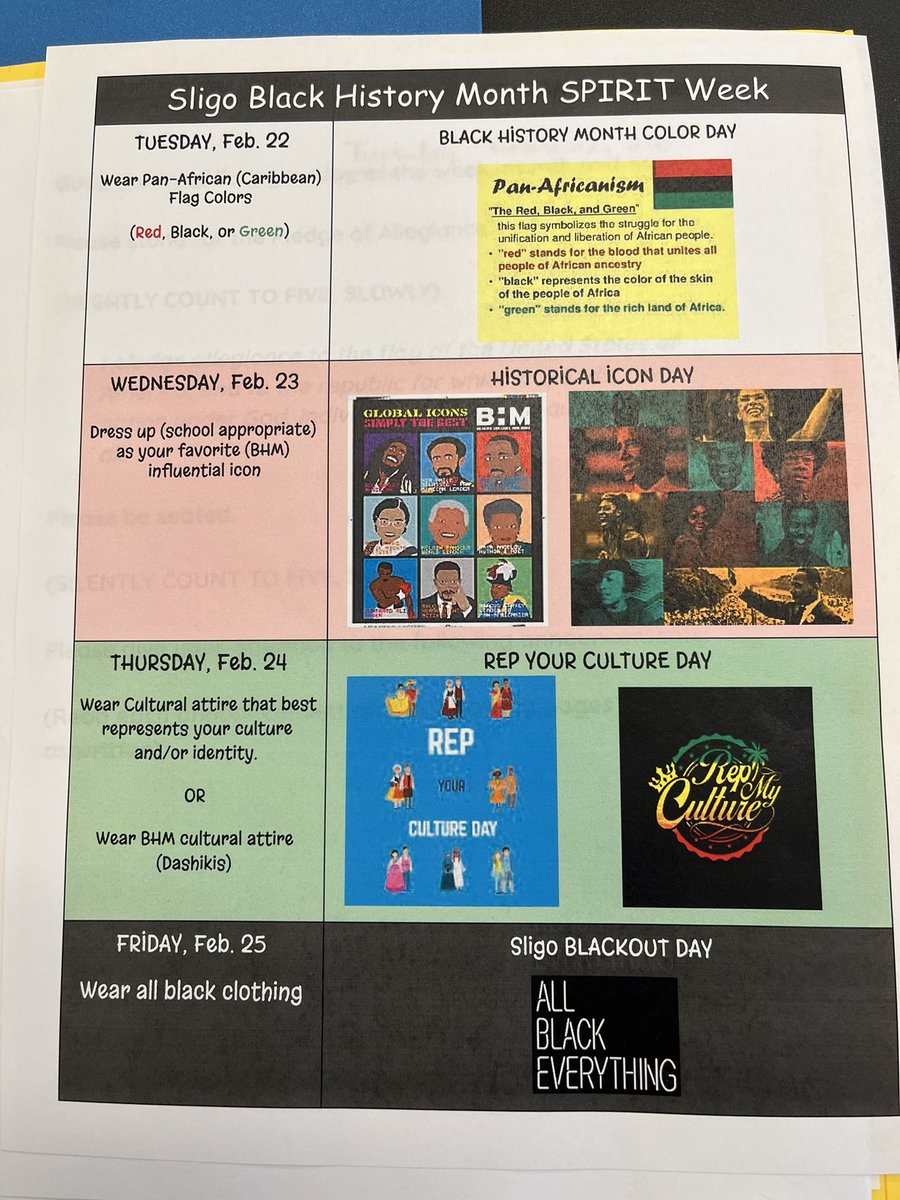 KimJRedder's tweet photo. Sligo Black History Month Spirit Week! @PBilock @APImamura #BlackHistoryMonth #Sligostrong https://t.co/sGJWO5MHWU