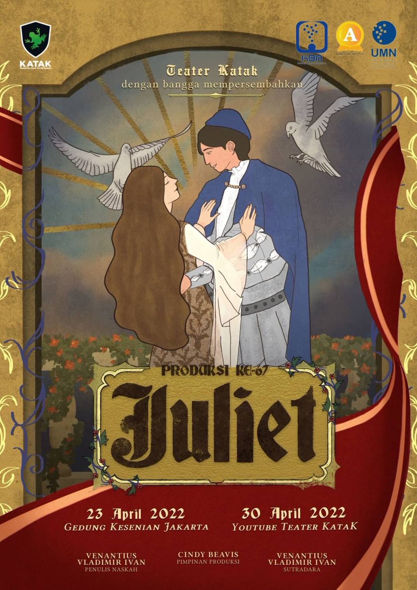 Ketika dihadapkan oleh pilihan yang sulit dimana Juliet harus memilih antara cinta atau keluarga, bagaimana ia harus menempatkan pilihannya?
Produksi ke-67 Teater KataK
"Juliet"
🗓️ 23 April 2022
📌GKJ
🗓️30 April 2022
📌Youtube Teater Katak 
#Juliet
#PentasBesarTeaterKatak2022