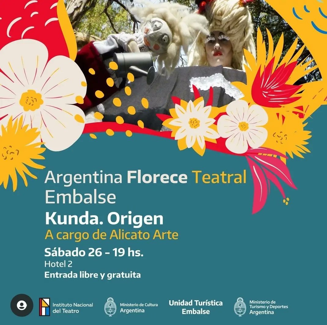 Embalse_Invita's tweet photo. ARGENTINA FLORECE #TEATRAL EN #EMBALSE 
✓ 23/02 19hs: "Canciones para mirar" a cargo de Vanegas Group, hotel n°7
✓26/02 19hs: "Kunda. Origen" a cargo de Alicato arte

✓Libre y gratuito

#Teatro #Calamuchita #Cordoba #EmbalseDeCalamuchita
@CulturaNacionAR  @inteatro_arg https://t.co/QWFkCSdAAD