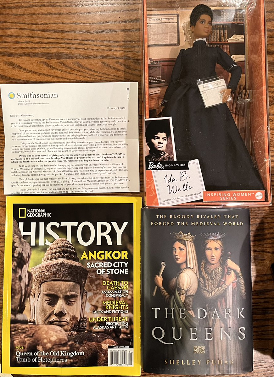 TeachVanderwest's tweet photo. My mail today shows I have an interest in History! #History #HistoryTeacher #BHM2022 #Smithsonian #IdaBWells #TheDarkQueens #NationalGeographicHistory https://t.co/L67eFncd06