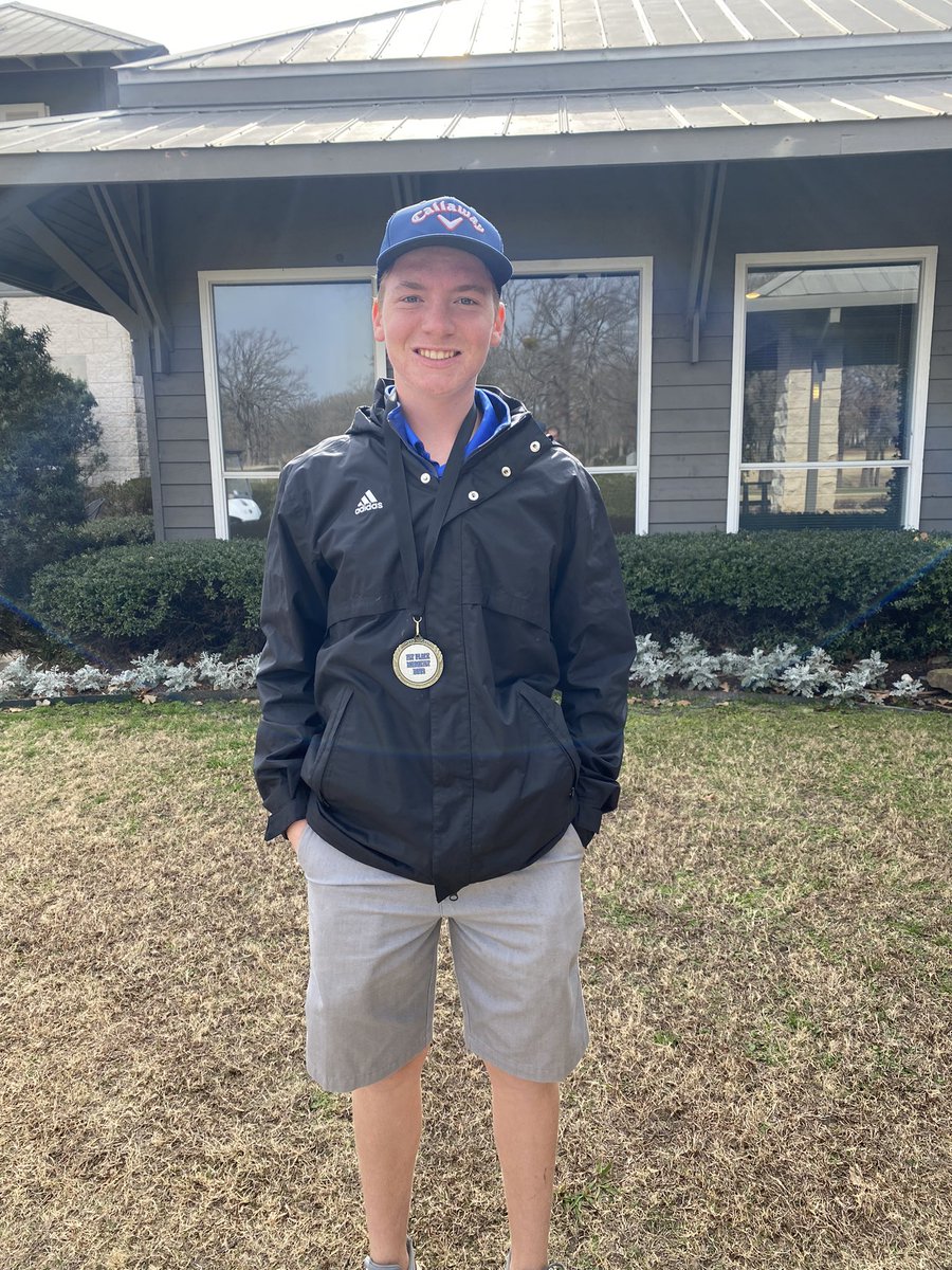 WP__Golf's tweet photo. Tigers take home Gold! Congrats to Nathan on winning 1st place 🥇in the Eustace Invitational today. Tournament was played at the Pinnacle in Mabank. Girls Tournament for tomorrow has been cancelled due to incoming weather! https://t.co/BXIzjRaBgK