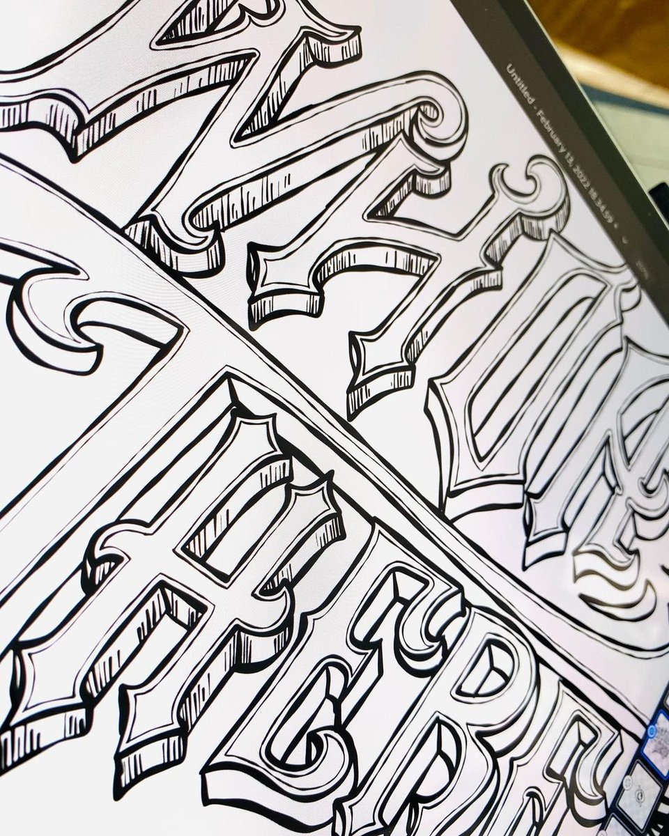 DesignByRebJ's tweet photo. Lettering #wip
—
#illustration #design #toronto #the6ix #graphicdesign #torontodesign #torontodesigner #torontoartist #torontoart #lettering #art #artist #creative #streetwear #typedesign #digitalart #tattoo #tattooart #streetartist #grafitti https://t.co/dFIrOFKU0L