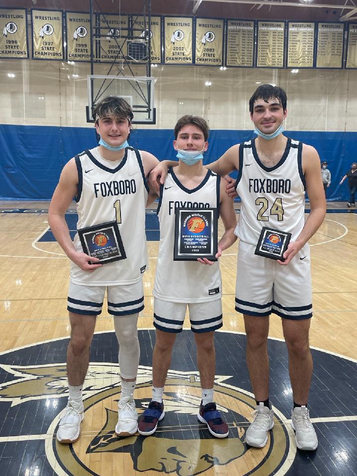 🏀Captains🏀 <a href="/DylanGordon_1_8/">Dylan Gordon</a> <a href="/cambarreira7/">Cameron Barreira</a> 
<a href="/PendersAlex/">Alex_Penders</a> 
With the 2022 Warrior Classic Tournament Hardware. Gordon with MVP &amp; Penders named to tournament team.
Let's go!
<a href="/FoxboroWarrior/">Foxborough Warriors AD</a> 
<a href="/CoachJonGibbs/">Jon Gibbs</a> 
<a href="/HockomockSports/">HockomockSports</a>