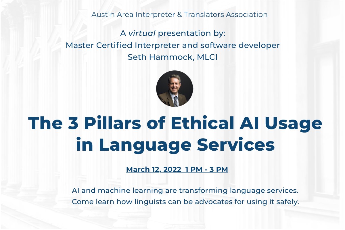 Join us at our next general meeting on 3/12/22 via Zoom (1-3PM CT) and listen to a virtual presentation by Master Certified Interpreter and Software Developer Seth Hammock, MLCI. The meeting is free &amp; open to the public but requires registration:
eventbrite.com/e/the-3-pillar…