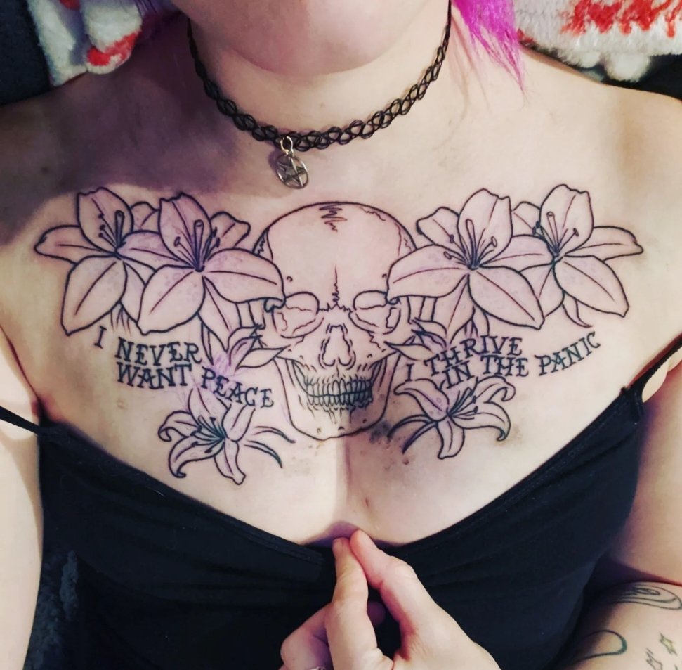 KryptidHexx's tweet photo. Session 1 DONE! 
SO Happy with how this tattoo came out! Can't wait to see it finished! Tattoo  done at Lucky Cat Tattoos in North Adams MA by Curtis (midnight.ambassador on instagram)
#ineverwantpeaceithriveinthepanic #Beartooth #Below #FedUp #tattoo #chesttattoo #lilies https://t.co/2dLF138ERu