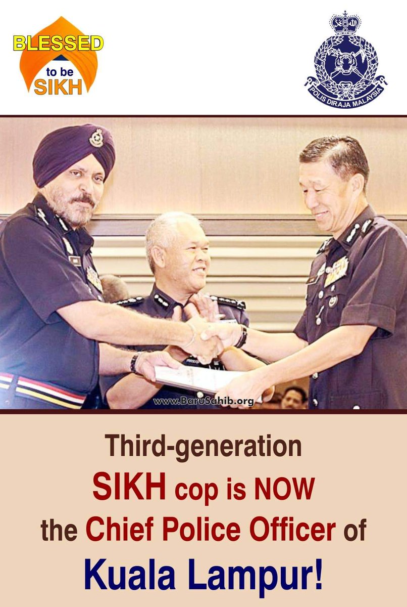 khalsa2016's tweet photo. #BlessedtobeSikh
Third-generation Sikh cop is NOW the Chief Police Officer of Kuala Lampur
 Amar Singh, a third-generation policeman, has been appointed Kuala Lumpur chief police office, moving from federal headquarters Aman where he is deputy director of CID@mssirsa @SikhTories https://t.co/iph6p97c2F
