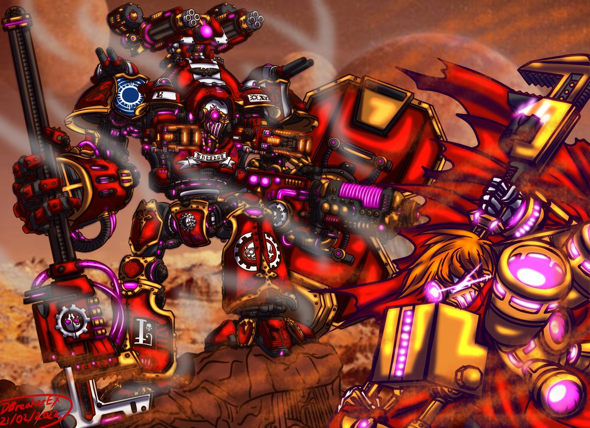 ADarkbreaker's tweet photo. https://t.co/2hmYimmSeR
https://t.co/gTJ8ovFFMM
https://t.co/glysOsevJz

It's been a long, hard week of work, but at last, my submission for the @AdRidiculous art contest for fanmade Imperial Knight Freeblades is complete! 

BEHOLD, Dominus Knight Theseus! 

(Lore attached below) https://t.co/LiwotYh8to