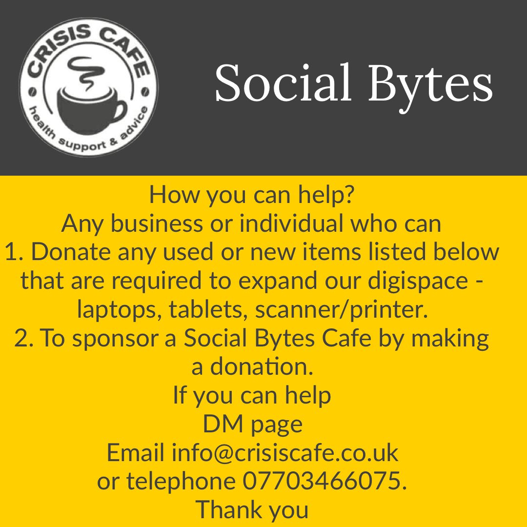 Launching our new cafe. First of its kind in Newry. Social Bytes is a cafe where young people can get a free drink and hot snack, access to digital technology, access to mental health support if required and an opportunity to connect with their peers. Can you help ⬇️⬇️⬇️⬇️⬇️⬇️