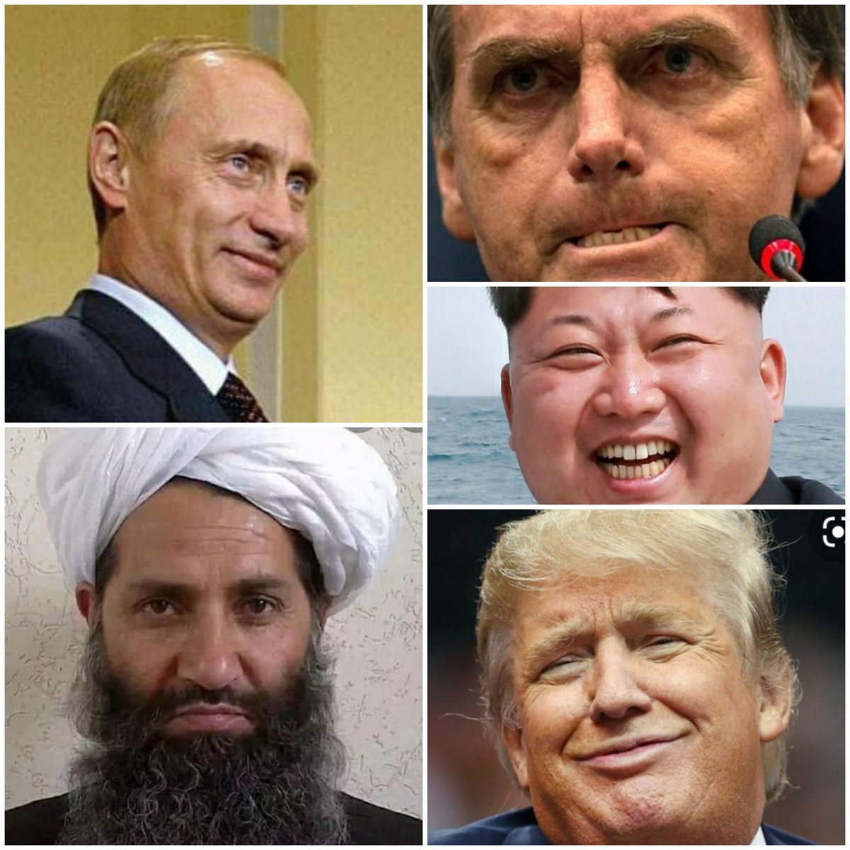 vitor_p_z's tweet photo. Some men who (almost certainly) beat their wives:

*from top to bottom, left to right*

I) Putin (putout)
II) Hahwbeyshs Alallhahshauak (his actual name)
III) Bolsonaro (aka Biroliro or Bozo)
IV) Kim Jong-un (former BTS member, son of King John Ew)
V) (Mc)Donald Trump(et)

#WWIII https://t.co/E3fvXXXNGN