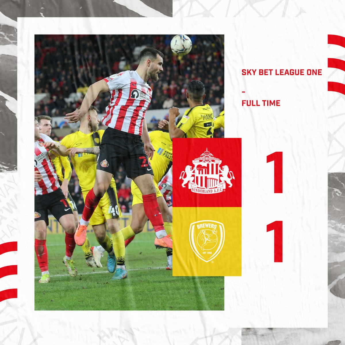 SunderlandAFC's tweet photo. ⏱️ It ends level on Wearside. 

#SAFC | #SUNBUR https://t.co/7X15F1fbBt