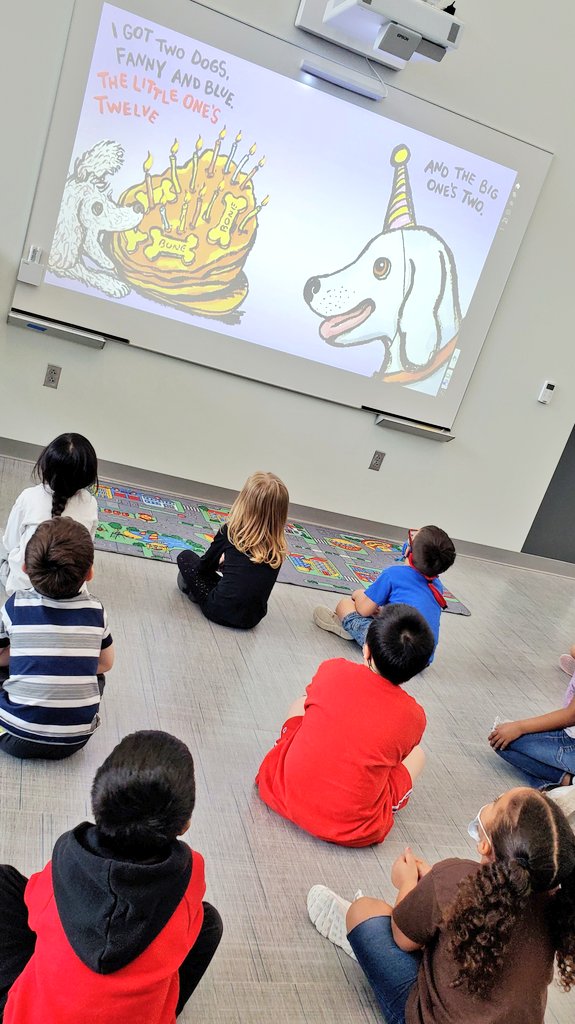 mellissasanchez's tweet photo. I've Got Two Dogs by @JohnLithgow and illustrated by Robert Neubecker was the perfect @TumbleBooks storytime for #Twosday with my @ME_Mustangs! Also, here are two pictures of my dog, Reese, on his birthday, because he's just too cute ๐๐ #TextToSelfConnection ๐๐ https://t.co/OL1lWTULH3