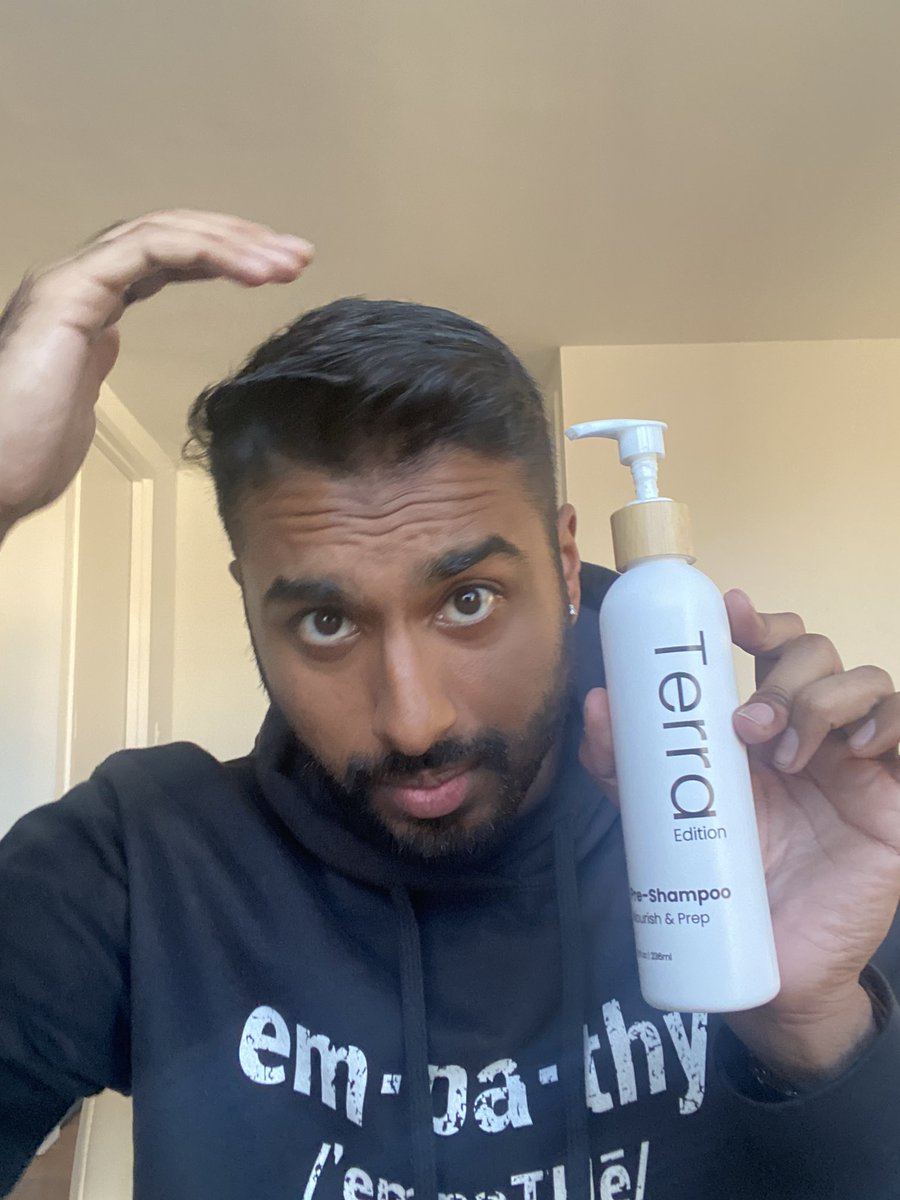 TerraEditionInc's tweet photo. “The Pre Shampoo gives me thicker and healthier hair. It’s so easy to add in a moments notice before I shower or workout.” - @akhilgreen28 https://t.co/ffzH49nNrO