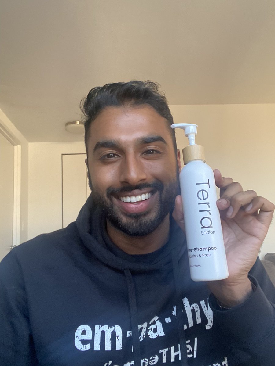 TerraEditionInc's tweet photo. “The Pre Shampoo gives me thicker and healthier hair. It’s so easy to add in a moments notice before I shower or workout.” - @akhilgreen28 https://t.co/ffzH49nNrO