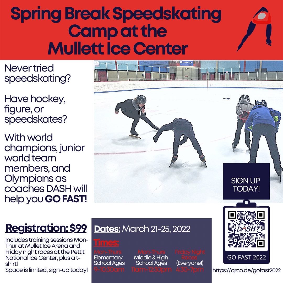 Spring Break Speedskating Camp 💯 

Bring whatever skates you have and we will teach you to GO FAST! 

Register Here: qrco.de/gofast2022 

#DASHSkating #Speedskating #Schaatsen #GoFastCamp