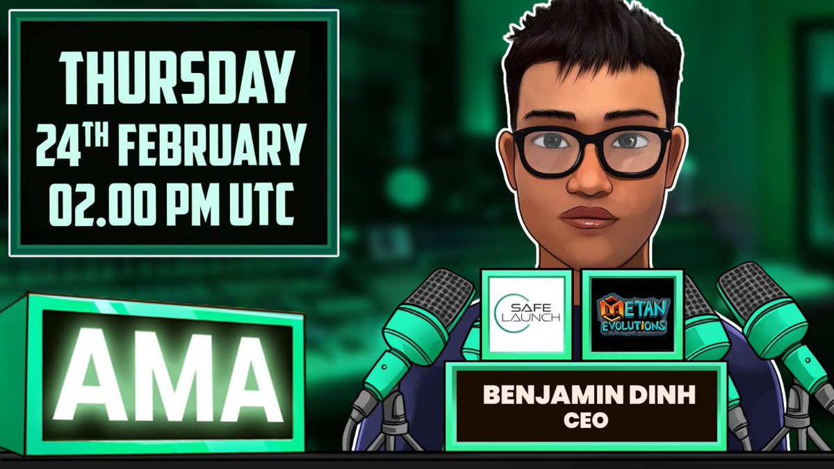 Safelaunch1's tweet photo. 🔥🔥Safelaunch will host an interesting AMA session with Metan Evolutions

Winners will be selected at the end of the campaign!🤑

👉🏻 https://t.co/Z9HChchsKx

📅Date: February, 24th

⏱Time: 2:00 PM UTC

📍📍Link:https://t.co/FmMDdEHgJj?…

#AMA https://t.co/XtE06WhC74
