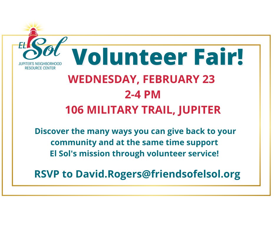 VOLUNTEERS NEEDED: We hope to see you at El Sol's Volunteer Fair tomorrow from 2-4PM! RSVP to David.Rogers@Friendsofelsol.org.