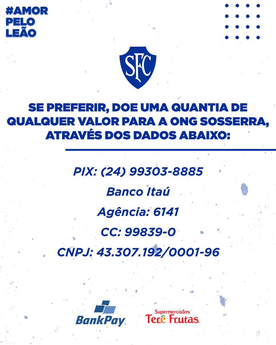 serranofc_rj's tweet photo. Doe para Petrópolis! 💪🦁

Seguimos recebendo doações em nosso CT Arena Interfut e no estádio Atílio Marotti. 🔛🔵⚪️

⚠️ Precisamos de alimentos, ração, produtos de higiene e mais. 

🚫 Não estamos mais recebendo vestimentas.

⏩ Arraste para o lado e saiba mais. 

#AmorPeloLeão https://t.co/e9FlRbm4h4