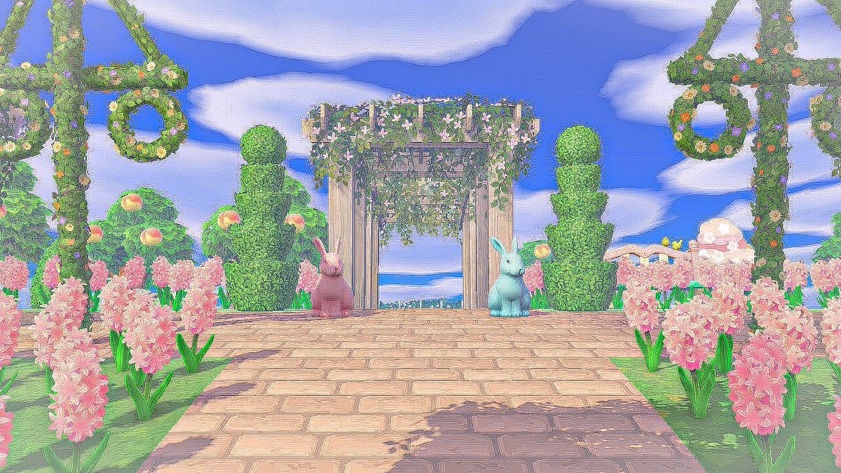 stephanie__acnh's tweet photo. a sunny day in the garden 🐇🌸🦋☀️☁️ https://t.co/PK811tFN5e