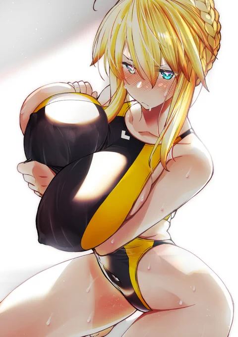 乳王、豊満なたわわが競泳水着に収まらず、困り果てる
#くそ寒いので水着絵を貼る
#FGO 