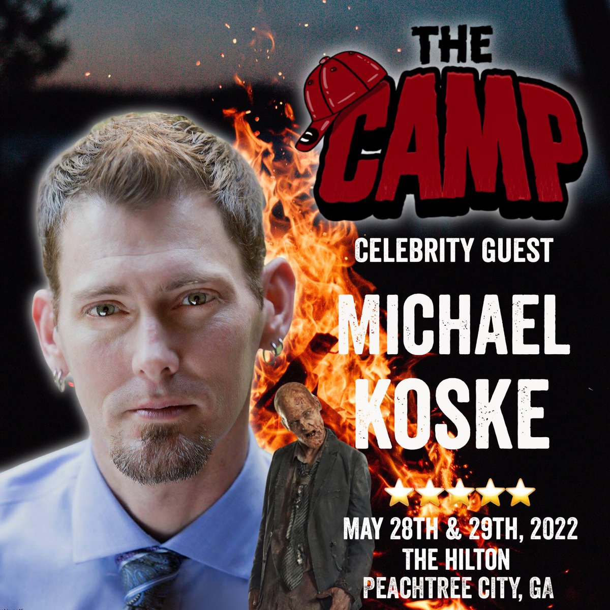 TheCampEvents's tweet photo. The Camp would like to welcome Michael Koske back to our May event. 

@MichaelKoske is known for portraying walkers in The Walking Dead. He has appeared in 22 episodes of the series as a member of the undead. 

For more info visit:  https://t.co/4Z8Z6InAie

#thecamp #twd https://t.co/E1lfHRb3Ht
