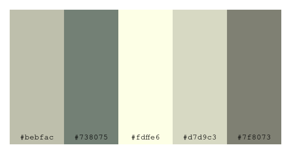 ColPaletteBot's tweet photo. Beep beep, here's a pretty color palette for you!
color-scheme.js parameters used:
- hue: 335
- variation: pale
- colors: #bebfac, #738075, #fdffe6, #d7d9c3, #7f8073
Have a lovely evening!
#twitterbot #colorpalette #colors #palette #prettycolors https://t.co/Svh8Zu9utS
