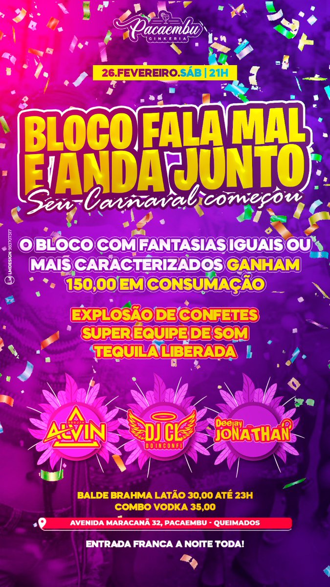 sejooga's tweet photo. Sábado tivemos pré Carnaval, agora é Carnaval de verdade..🎭

Sábado é o Bloco do povo, esse ninguém pode ficar de fora #falamaleandajunto🥳

Já arruma sua FANTASIA e Seus Óculos escuros porque vai até de manhã😎

Av. Maracanã 32, Pacaembu Ginkeria - Entrada Franca https://t.co/OJGjBYX8jd