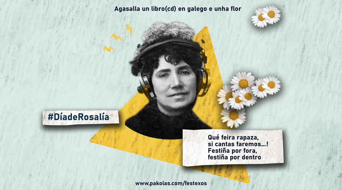 pakolascerdeira's tweet photo. 🌼 Un ano mais, desta volta o 23 de febreiro, lucimos a nosa Rosalía de Castro rockeira para festexar o seu día https://t.co/yuD3rstj8T
#rosaliadecastro #díaderosalía #pakolas #rock #libro #librocd @sonarbore @EdGalaxia https://t.co/2c7ShWsUKb
