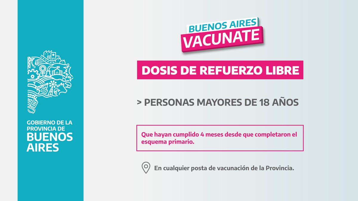 Carli_Bianco's tweet photo. A partir de este miércoles 23 de febrero la aplicación de la dosis de refuerzo será libre para todos los mayores de 18 años. 

Vacuna libre, gratuita y federal.
#BuenosAiresVacunate https://t.co/yhGrTcobhh