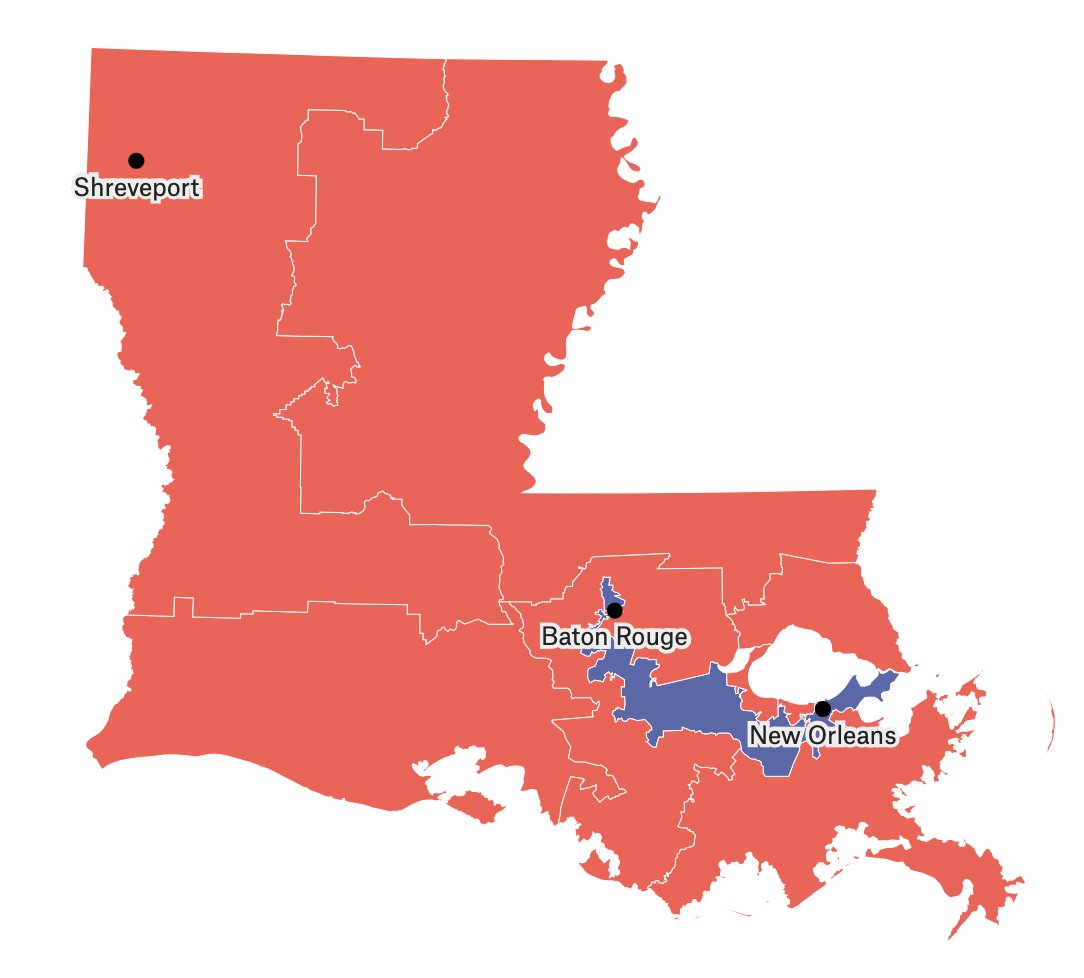 Nathaniel Rakich on X: On Friday, the Louisiana state Senate and House  both passed this congressional map that creates 5 majority-white, 🔴  districts and only 1 majority-Black, 🔵 district.    /
