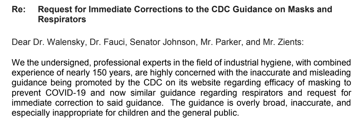 tlowdon's tweet photo. Letter requests "Immediate Corrections to the CDC Guidance on Masks and Respirators." https://t.co/CBziWEtVrn
