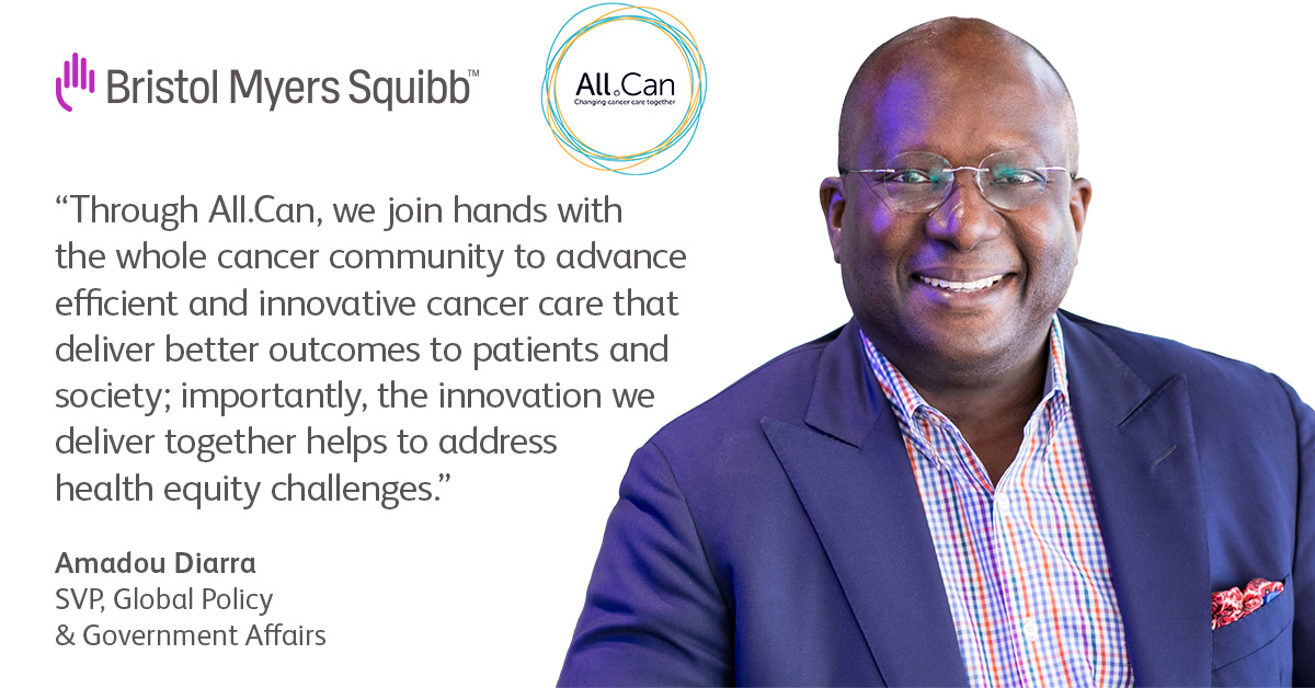 bmsnews's tweet photo. Amadou Diarra, SVP, will today join the panel discussion at an @AllCanGroup event to launch its newest policy report #BuildingEfficiencyInCancerCare to highlight how efficiency can be improved across the entire cancer care continuum.