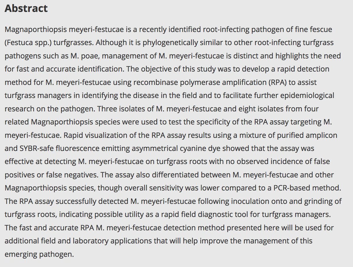 plkoch2's tweet photo. We have a new paper published in @PlantDiseaseJ First Look! It details the development of a rapid assay for detecting a recently discovered root pathogen of fine fescue. Thanks to @GrapeChou for leading the effort and many contributions from @RUturfCenter  https://t.co/Q7D0JzmqOc https://t.co/1AflUjE5aa