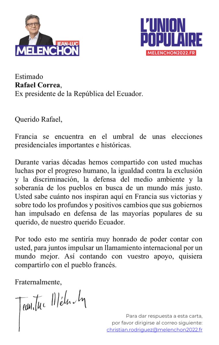 MashiRafael's tweet photo. Querido Jean-Luc:
Sabes que aquí tienes un compañero y un militante.
¡Hasta la victoria siempre! https://t.co/n4q9skj0dI