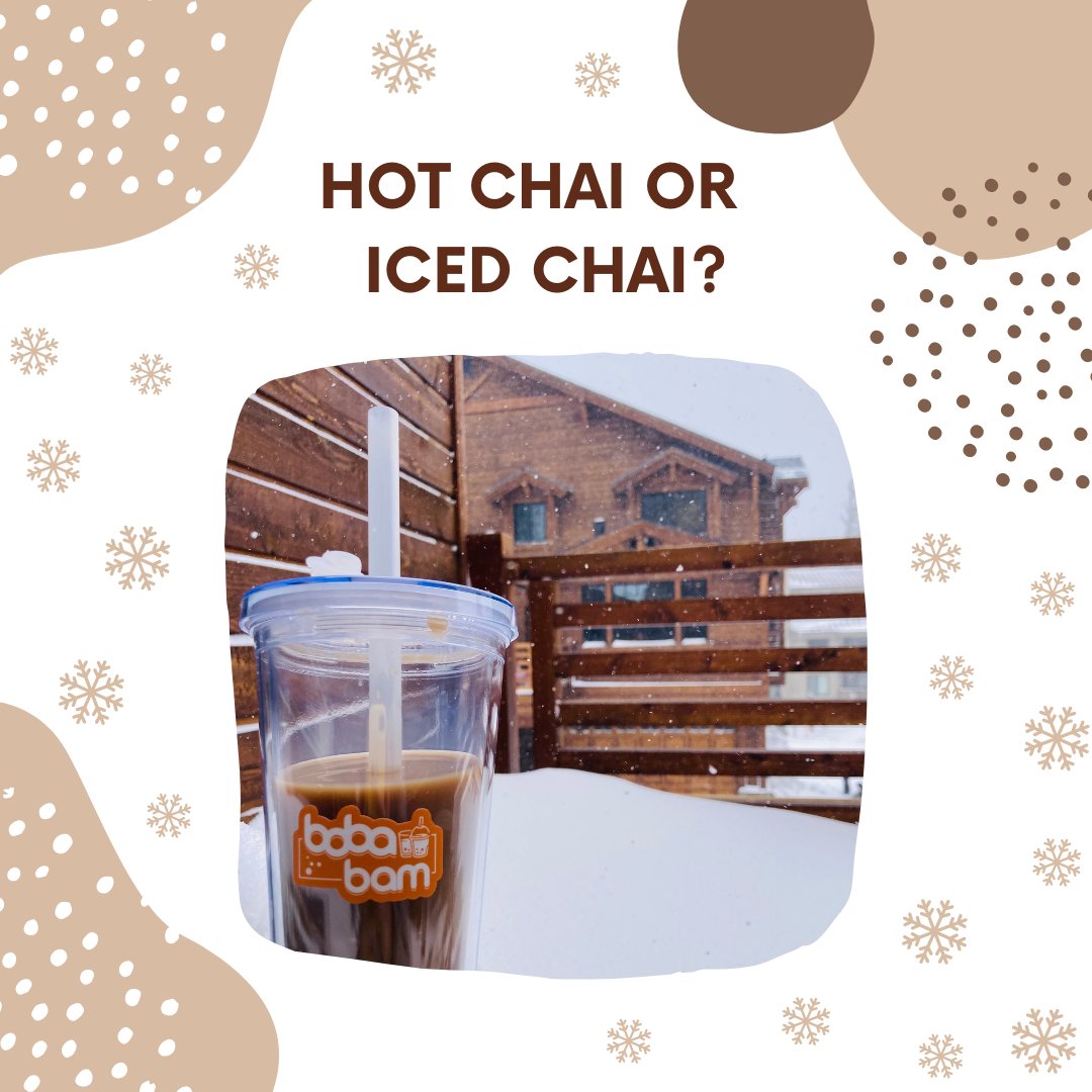 BobaBamOfficial's tweet photo. Hot Chai or iced Chai? Would you have a cold drink on a cold day?🧡🧋❄️ You could have it here or there or anywhere😋

#bobabam #instantboba
#brownsugarboba #bobapacks
#bobatime #bobalove #bubbletea
#costcoboba #bobalicious #icedchai #hotchai #chaiboba #coldweather #warmdrink https://t.co/6BVpwxehSg