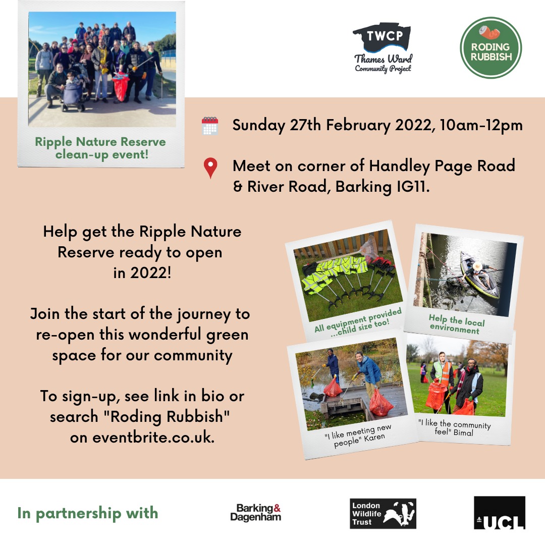 RodingRubbish's tweet photo. 4️⃣days to go until the #RippleNatureReserve clean-up event

🗓️27th February, 10-12, meet corner Handley Page Road / River Road

🎟️SIGN UP https://t.co/chaL2zjNOO (please sign up in advance to help us manage numbers).  

🙏Organised in partnership with @ThamesWardCP &amp; @lbbdcouncil https://t.co/1Car6APOvW